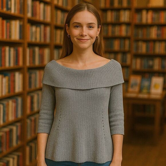 Anthropologie Sweaters - Moth by Anthropologie Womens Small Grey Cozy Chenille Knit Broad Collar Sweater‎